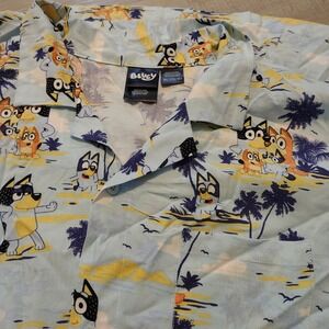 Bluey Tropical Toss Mens 3XL Hawaiian Shirt Light Blue Short Sleeve Button Down